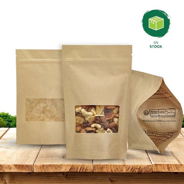 Window kraft recyclable stand up pouch collection