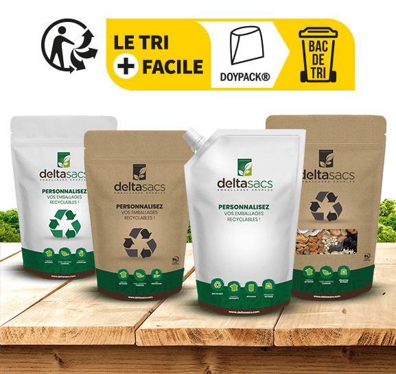 Un Doypack® kraft film recyclable à l’image de votre entreprise par Deltasacs, spécialiste en emballage souple éco responsable Un Doypack® kraft film recyclable à l’image de votre entreprise par Deltasacs, spécialiste en emballage souple éco responsable