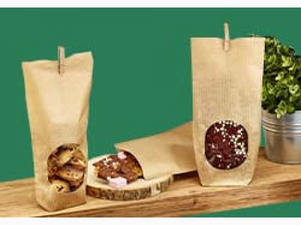 Recyclable hard-bottom bag - Window kraft hard bottom bag