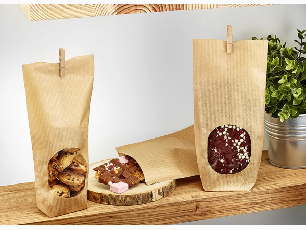 Recyclable hard-bottom bag - Window kraft hard bottom bag